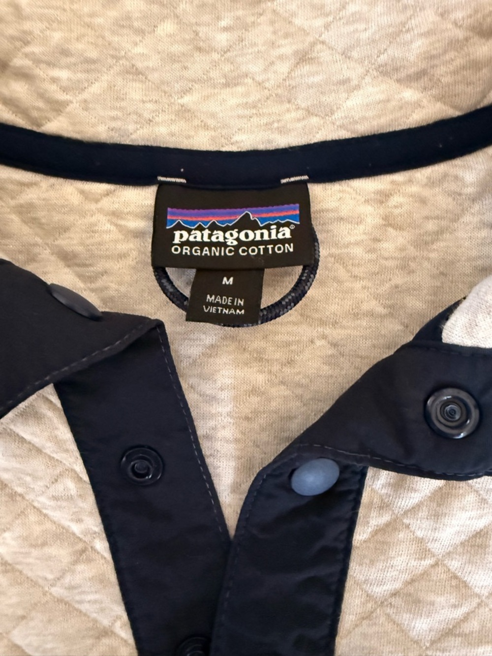 Patagonia Women’s Quilted Pullover Sweater - Light Cream with Navy Trim - Picture 3 of 3